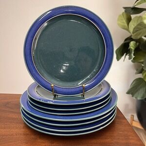 Denby Metz Green Blue 8 Piece Set 4 Dinner Plates 10.5" & 4 Salad Plates 8-7/8"